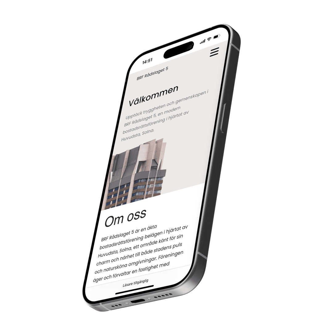 BRF Centralen app dashboard i mobil